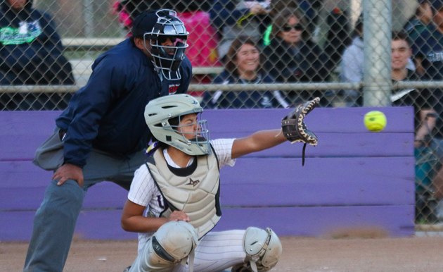 Tiger catcher Megan Ambriz in Friday's game against Clovis East.